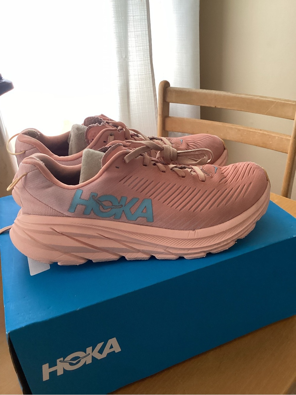 Hoka One One Women's Dusty Rose Running Shoes with Blue Logo
